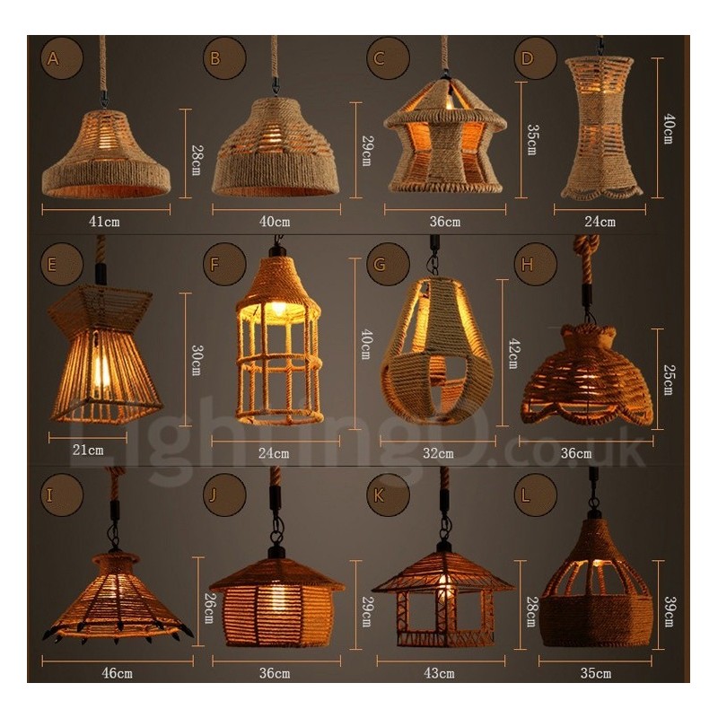 Lampada a sospensione rustica 1 luce in corda di canapa E27