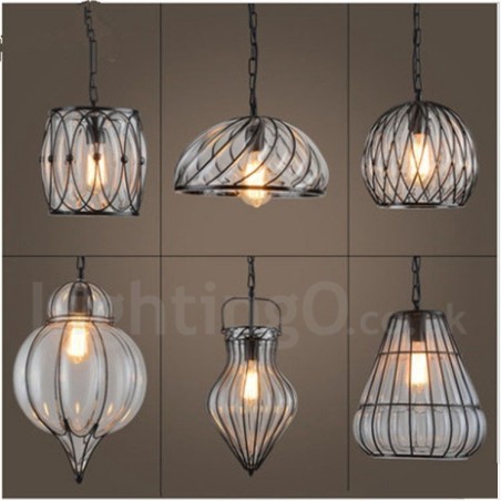 Lampada a sospensione vintage in vetro da caffè 1 luce E27
