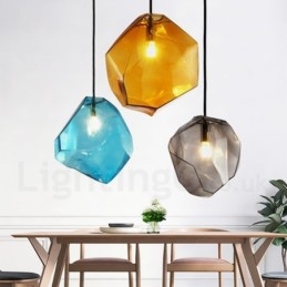 Lampada a sospensione rustica in vetro 1 luce Ø 25 cm catena 1,2 m