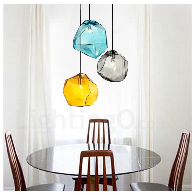 Lampada a sospensione rustica in vetro 1 luce Ø 25 cm catena 1,2 m