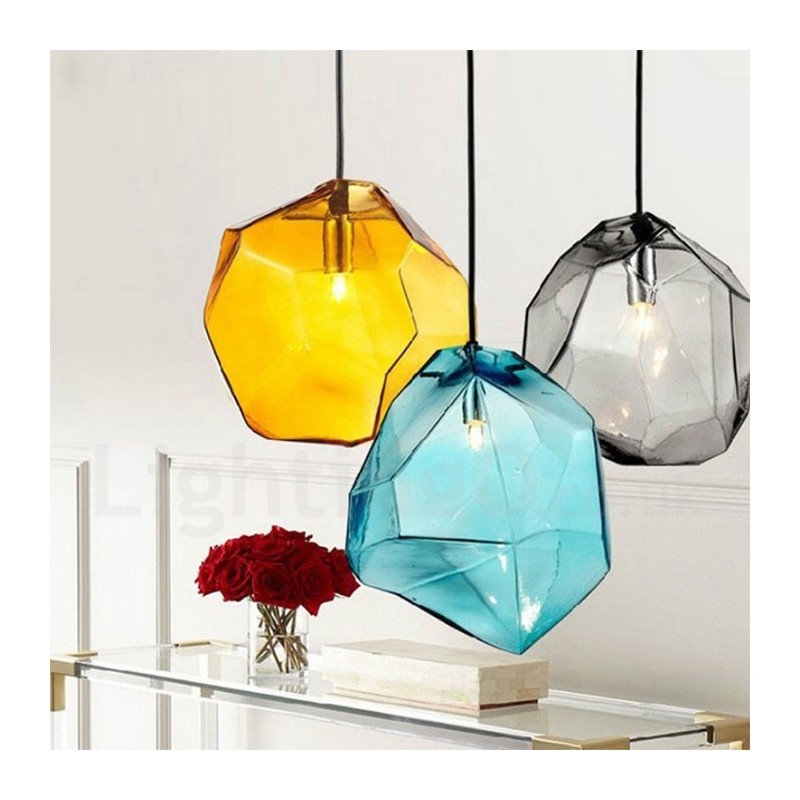Lampada a sospensione rustica in vetro 1 luce Ø 25 cm catena 1,2 m