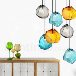 Lampada a sospensione rustica in vetro 1 luce Ø 25 cm catena 1,2 m