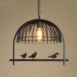 Lampada a sospensione rustica vintage Lodge a gabbia per uccelli in acciaio, 1 luce E27