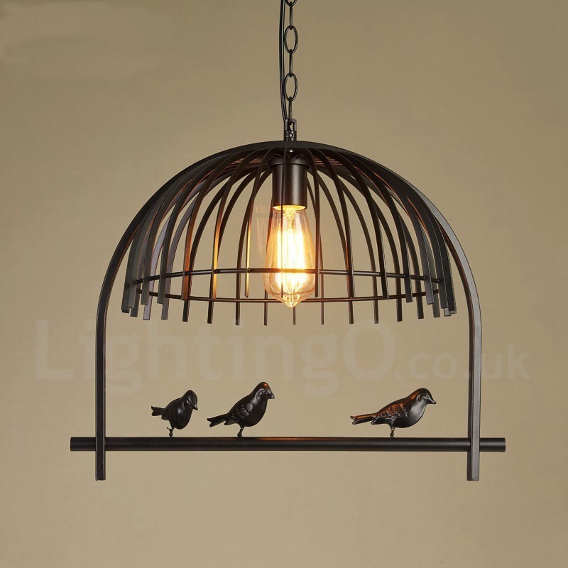 Lampada a sospensione rustica vintage Lodge a gabbia per uccelli in acciaio, 1 luce E27