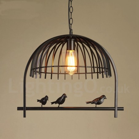 Lampada a sospensione rustica vintage Lodge a gabbia per uccelli in acciaio, 1 luce E27