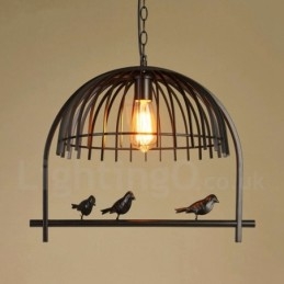 Lampada a sospensione rustica vintage Lodge a gabbia per uccelli in acciaio, 1 luce E27