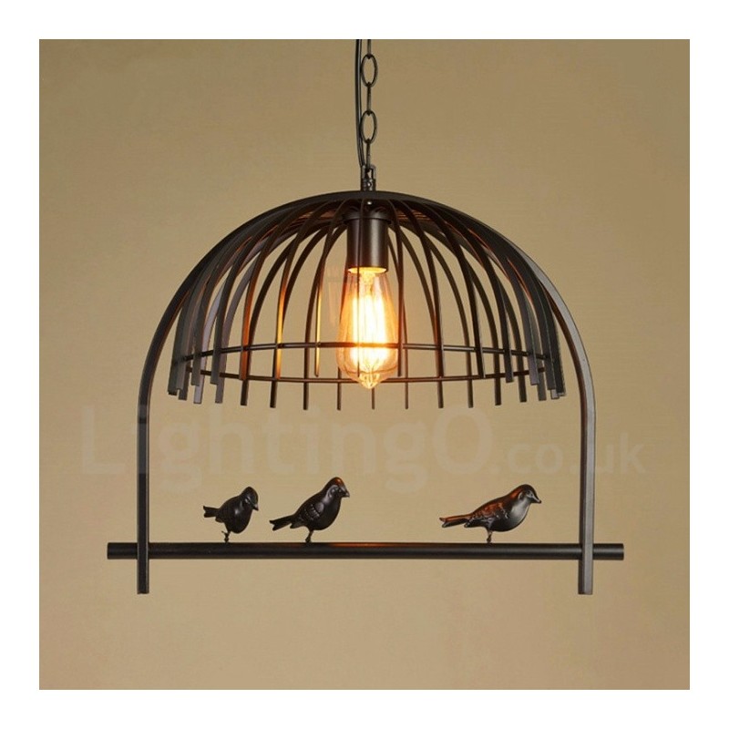 Lampada a sospensione rustica vintage Lodge a gabbia per uccelli in acciaio, 1 luce E27