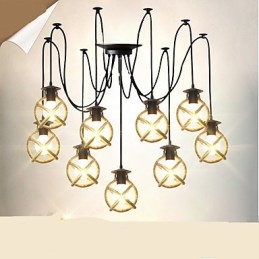Lampadario a corda creativo lungo stile candela con fiori, lampada ragno