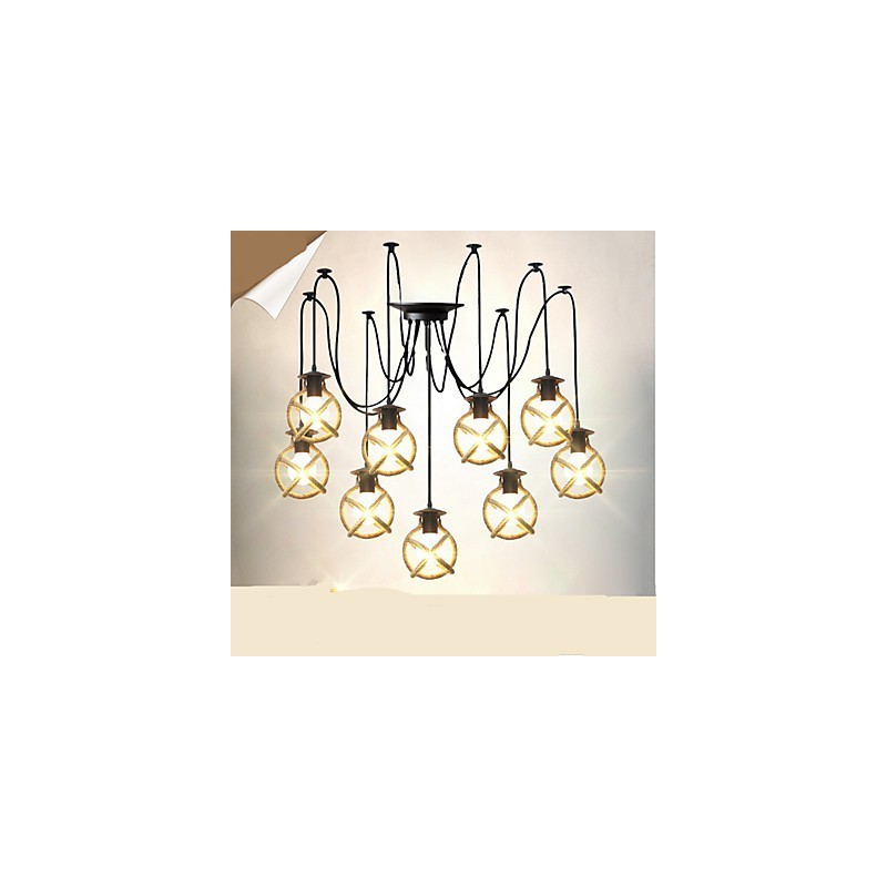 Lampadario a corda creativo lungo stile candela con fiori, lampada ragno