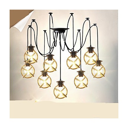 Lampadario a corda creativo lungo stile candela con fiori, lampada ragno