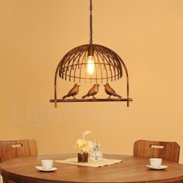 Lampada a sospensione rustica vintage Lodge a gabbia per uccelli in acciaio, 1 luce E27