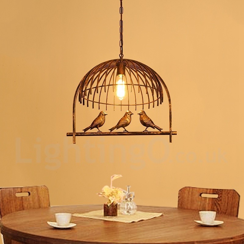 Lampada a sospensione rustica vintage Lodge a gabbia per uccelli in acciaio, 1 luce E27