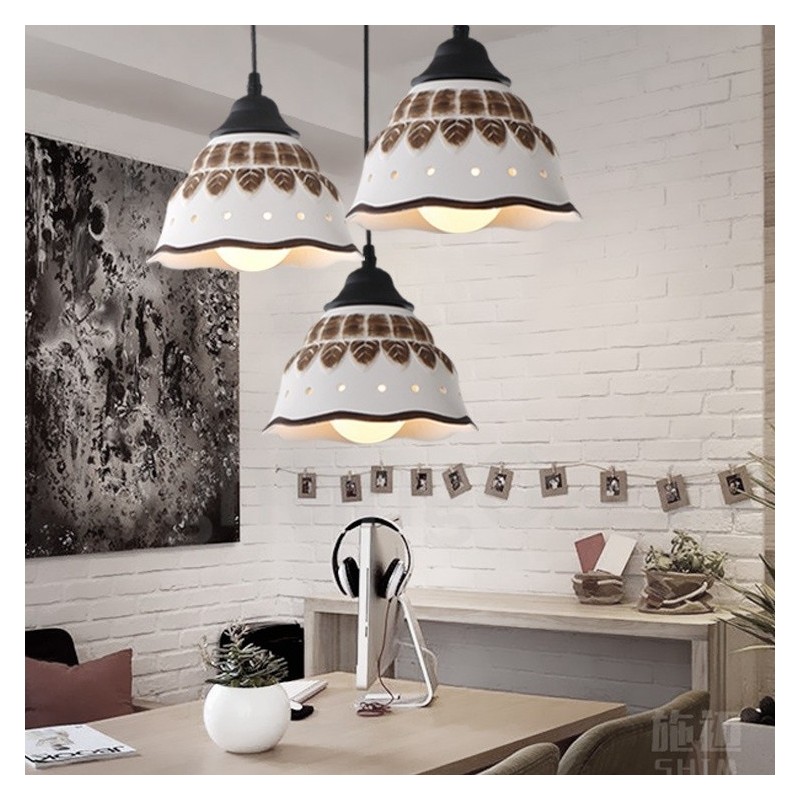 Lampada a sospensione contemporanea 1 luce con paralume in ceramica Ø20 cm E27