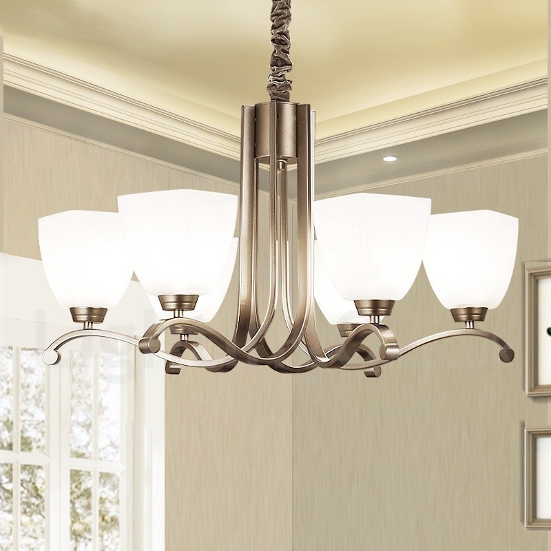Lampadario contemporaneo a 6 luci con paralume in vetro E27