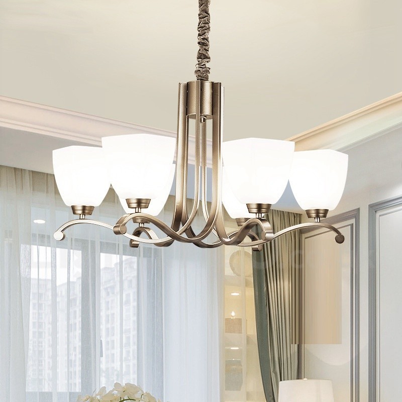 Lampadario contemporaneo a 6 luci con paralume in vetro E27