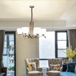Lampadario contemporaneo a 6 luci con paralume in vetro E27