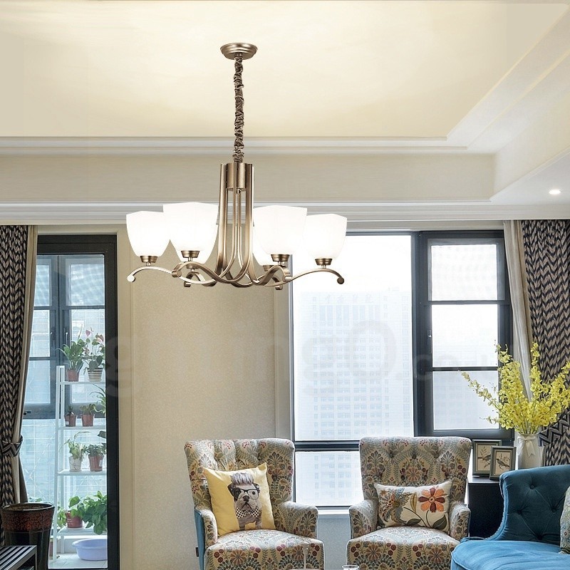 Lampadario contemporaneo a 6 luci con paralume in vetro E27