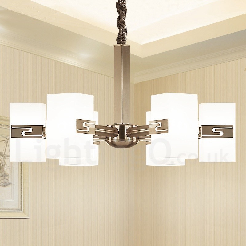 Lampadario moderno contemporaneo a 6 luci con paralumi in vetro E14