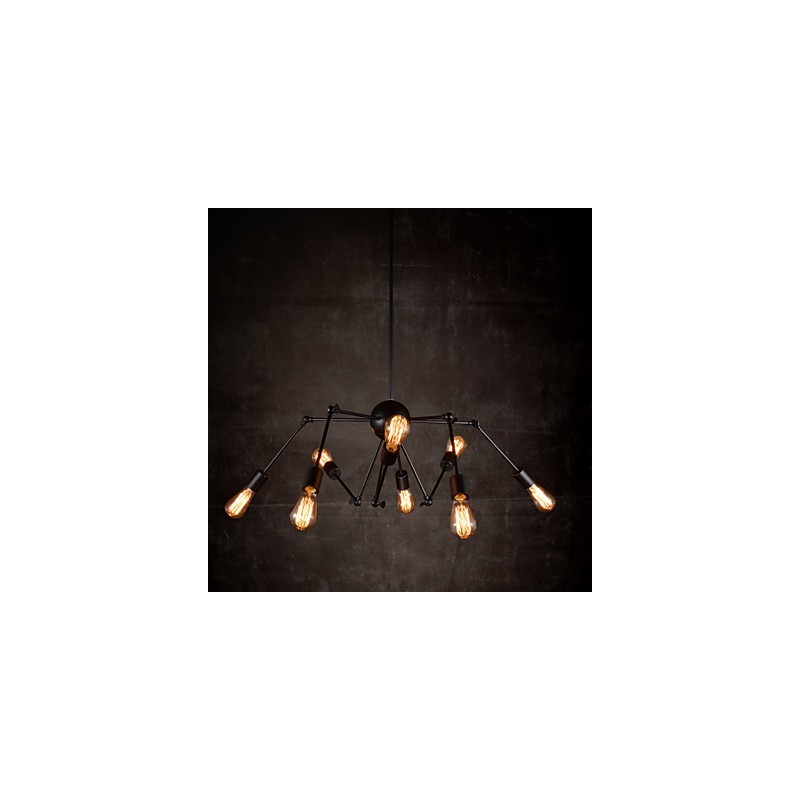 Lampadario retrò rustico in nichel spazzolato a 8 luci