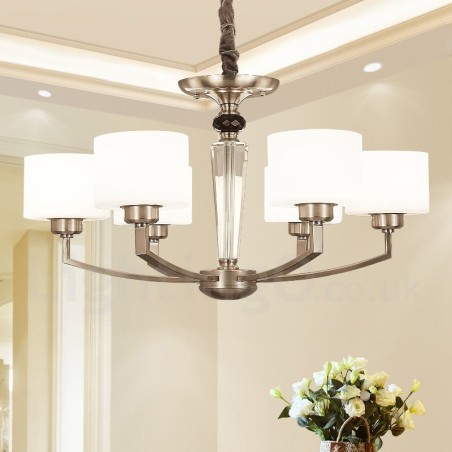 Lampadario contemporaneo a 6 luci con paralume in vetro