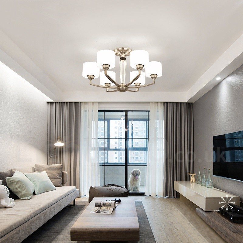 Lampadario contemporaneo a 6 luci con paralume in vetro