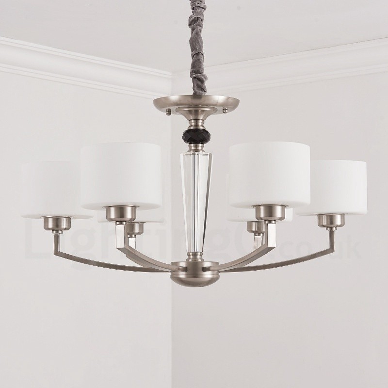 Lampadario contemporaneo a 6 luci con paralume in vetro