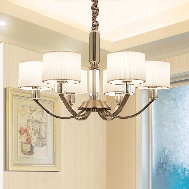 Lampadario moderno contemporaneo a 6 luci con paralume in tessuto