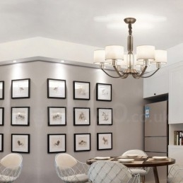 Lampadario moderno contemporaneo a 6 luci con paralume in tessuto