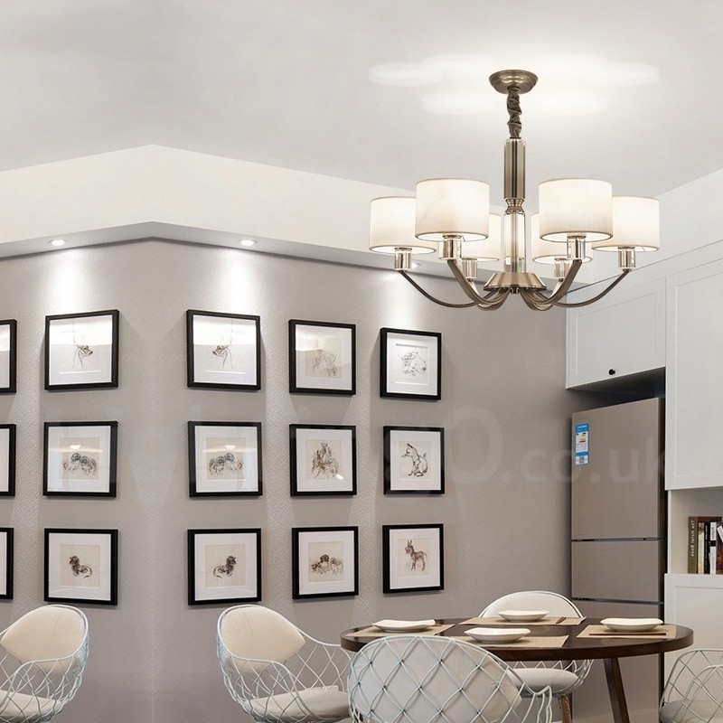 Lampadario moderno contemporaneo a 6 luci con paralume in tessuto
