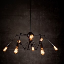 Lampadario retrò rustico in nichel spazzolato a 8 luci