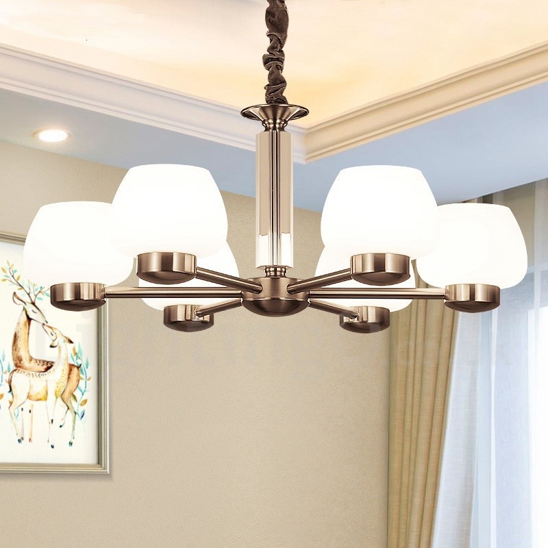 Lampadario moderno contemporaneo 6 luci con paralume in vetro E27 73x32 cm