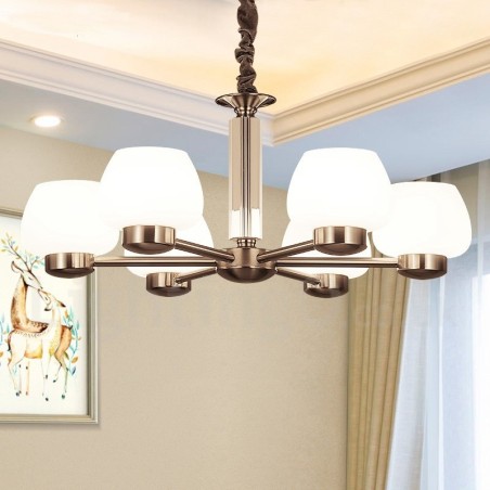 Lampadario moderno contemporaneo 6 luci con paralume in vetro E27 73x32 cm