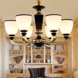 Lampadario retrò tradizionale 6 luci in lega di zinco e vetro E27 65x43 cm