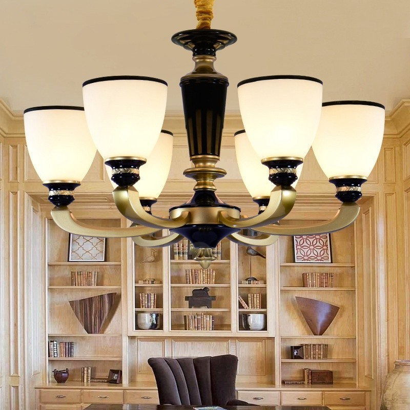 Lampadario retrò tradizionale 6 luci in lega di zinco e vetro E27 65x43 cm