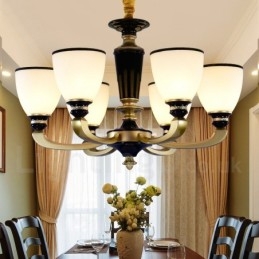Lampadario retrò tradizionale 6 luci in lega di zinco e vetro E27 65x43 cm