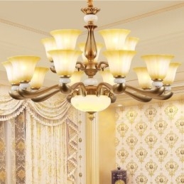 Lampadario retrò tradizionale 15 luci in lega di zinco con paralumi in vetro E27