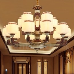 Lampadario retrò classico in lega di zinco con paralumi in vetro 15 luci E27