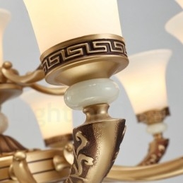 Lampadario tradizionale retrò in lega di zinco con paralumi in vetro, 15 luci E27