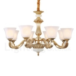 Lampadario rustico retrò a 8 luci con paralume in vetro E27