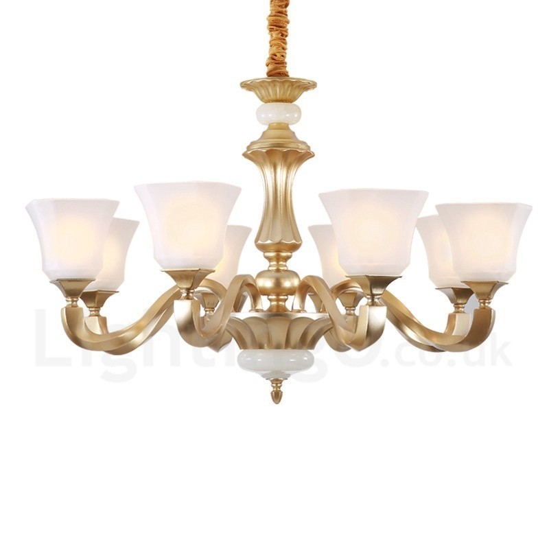 Lampadario rustico retrò a 8 luci con paralume in vetro E27