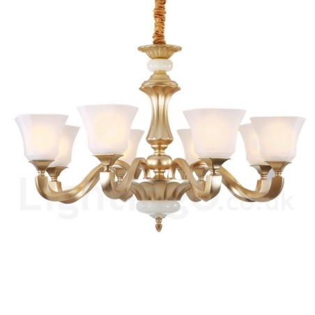 Lampadario rustico retrò a 8 luci con paralume in vetro E27