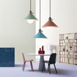 Lampada a sospensione moderna contemporanea in acciaio con paralume in acciaio
