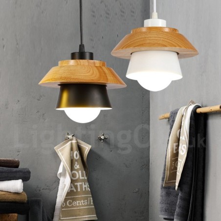 Lampada a sospensione moderna in legno con paralume in lega di alluminio E27