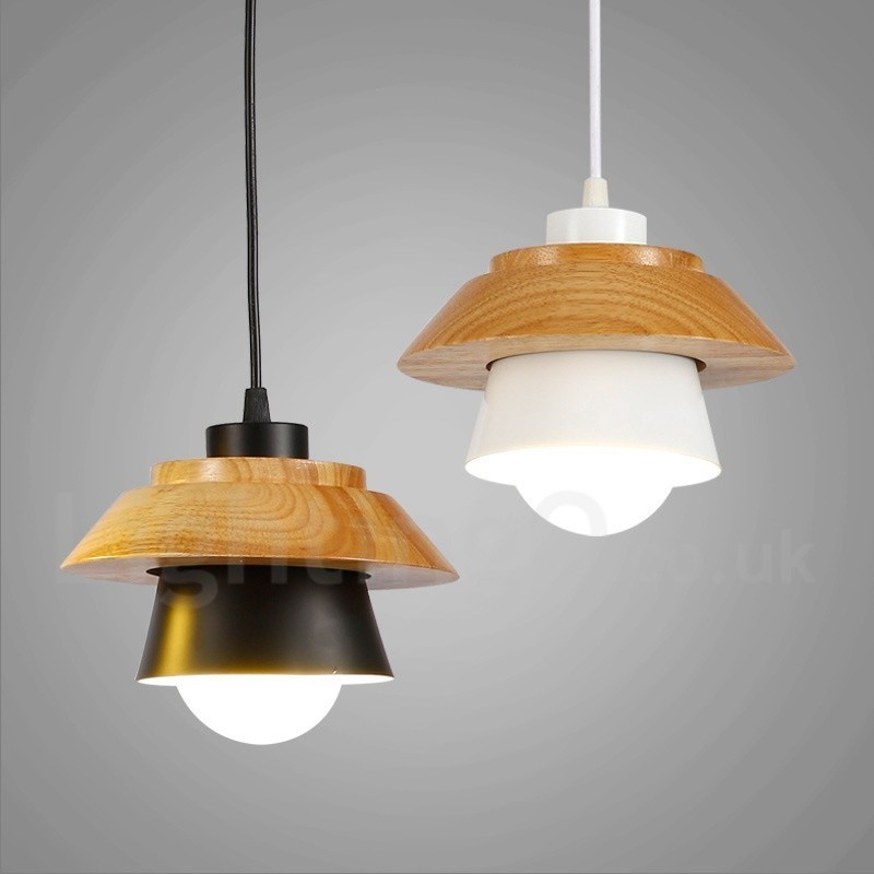 Lampada a sospensione moderna in legno con paralume in lega di alluminio E27
