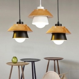 Lampada a sospensione moderna in legno con paralume in lega di alluminio E27