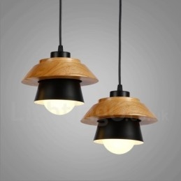 Lampada a sospensione moderna in legno con paralume in lega di alluminio E27
