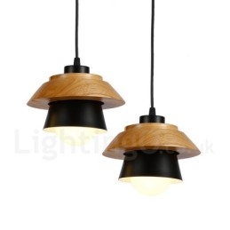Lampada a sospensione moderna in legno con paralume in lega di alluminio E27