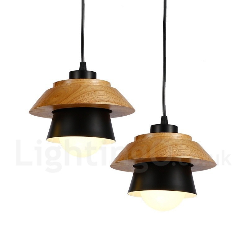 Lampada a sospensione moderna in legno con paralume in lega di alluminio E27