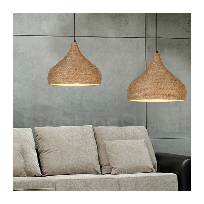 Lampada a sospensione rustica rétro in corda di canapa, paralume in corda di canapa, Ø 42 cm, attacco E27