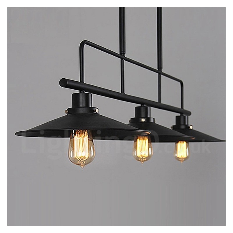 Lampada a sospensione rustica vintage in acciaio a 3 luci E27 120 cm
